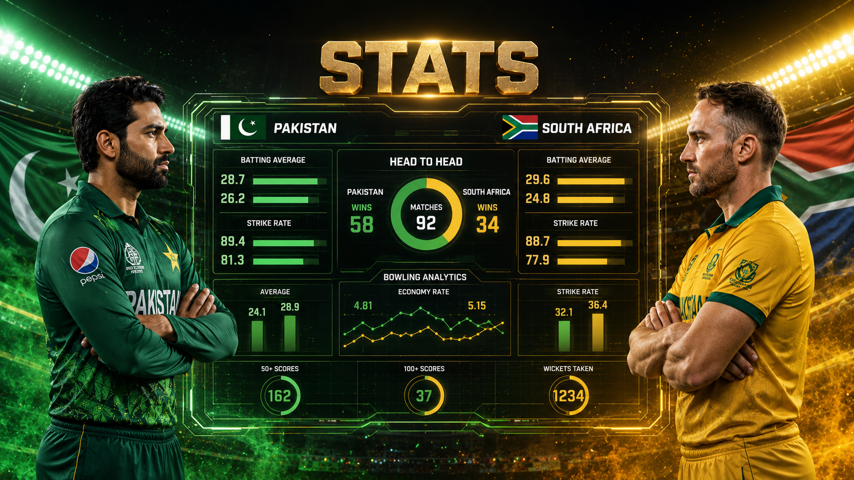 Pakistan National Cricket Team vs South Africa National Cricket Team Stats