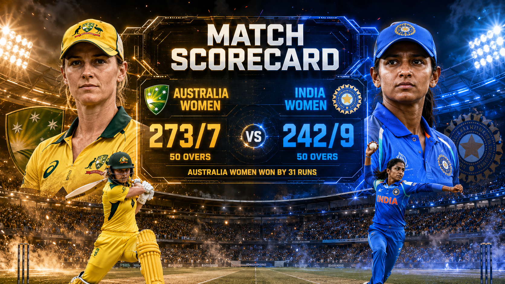 Australia Women's National Cricket Team vs India Women's National Cricket Team Scorecard